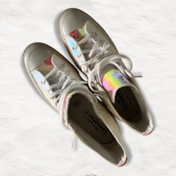 Converse Chuck Taylor All Star 70s Hi Sneakers in White/Iridescent - Picture 4 of 8